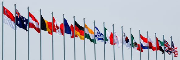 national flags on flagpoles