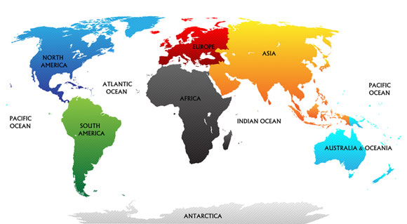 seven continents of the Earth